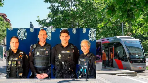 Pascual, Saul, Cristian y Nuria, agentes de Polic&iacute;a Nacional que han actuado de forma heroica en el atropello del tranv&iacute;a de Zaragoza.