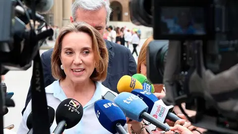 La secretaria general del PP, Cuca Gamarra, este martes en Zaragoza. Foto: PP Arag&oacute;n