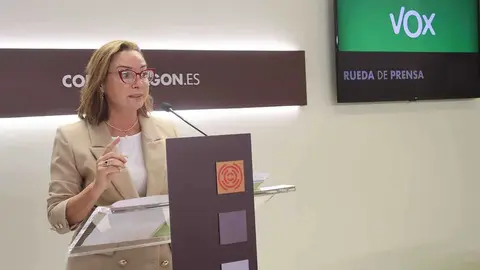 La voxista Carmen Rouco este lunes en rueda de prensa. Foto: Vox Arag&oacute;n