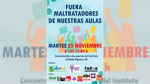 El pr&oacute;ximo martes a las 14.00 horas, el AMPA del IES Grande Covi&aacute;n, el Sindicato de Estudiantes Fadea y la plataforma Docentes Decentes se concentrar&aacute;n a las puertas del centro educativo