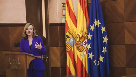 La ministra portavoz, Pilar Alegr&iacute;a, este jueves en Zaragoza. Foto: Delegaci&oacute;n del Gobierno