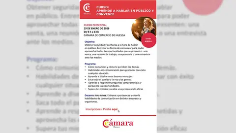 Cartel del curso, organizado por la C&aacute;mara de Comercio de Huesca