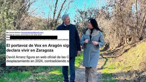 Orduna, en un acto reciente junto a Azc&oacute;n, y el remitente del correo electr&oacute;nico. Foto: PP / Arag&oacute;n Digital