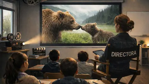 Aprender a mirar tambi&eacute;n es educar y el cine ofrece la oportunidad de ese aprendizaje. Imagen: creada por IA