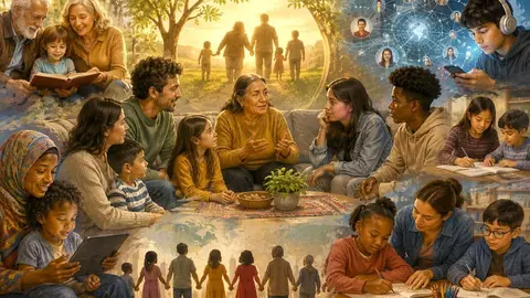 Es fundamental &laquo;crear conciencia sobre el papel fundamental de las familias en la educaci&oacute;n de los hijos desde la primera infancia&raquo; (ONU). Imagen: IA.