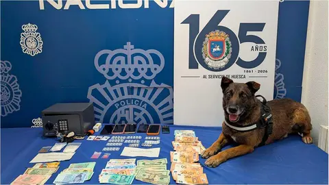 La Unidad Canina de Apoyo y Seguridad (UCAS) de la Polic&iacute;a Local de Huesca particip&oacute; en la operaci&oacute;n. Foto: Polic&iacute;a Nacional