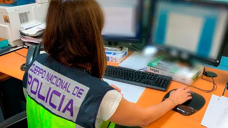 Agente de Polic&iacute;a Nacional frente al ordenador