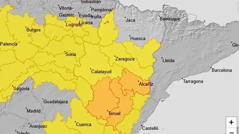 El aviso por nivel naranja (aviso importante) por lluvias y tormentas est&aacute; activado en la Ib&eacute;rica zaragozana y en toda la provincia de Teruel. Foto: Aemet