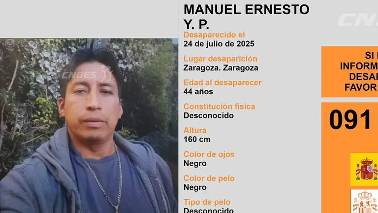 Manuel Ernesto Y. P., el hombre desaparecido en Zaragoza desde el pasado jueves.