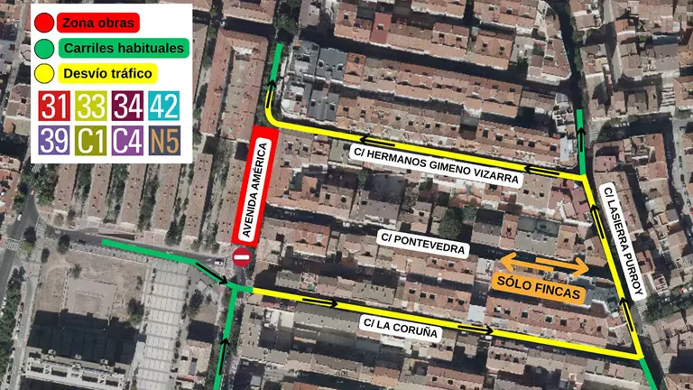 El tr&aacute;fico, incluidas ocho l&iacute;neas de autob&uacute;s urbano, deber&aacute; desviarse por la calle La Coru&ntilde;a, continuar por Lasierra Purroy y reincorporarse a la avenida a trav&eacute;s de Hermanos Gimeno Vizarra. Foto: Ayuntamiento de Zaragoza