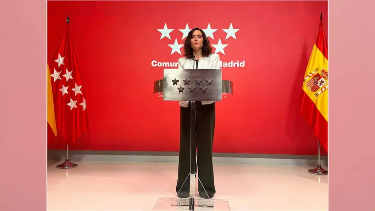 Ayuso en rueda de prensa | Foto de archivo de la Comunidad de Madrid