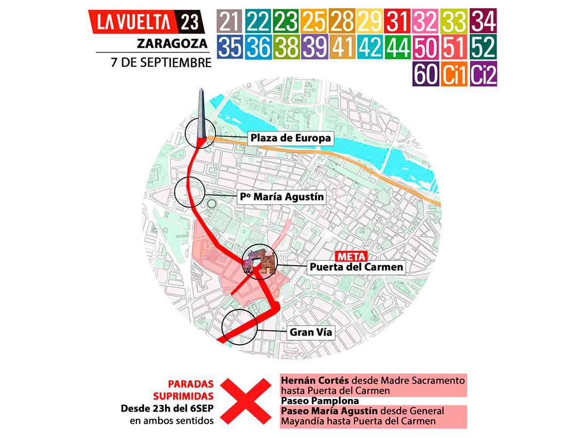 Cortes tráfico La Vuelta Zaragoza Urbanos de Zaragoza