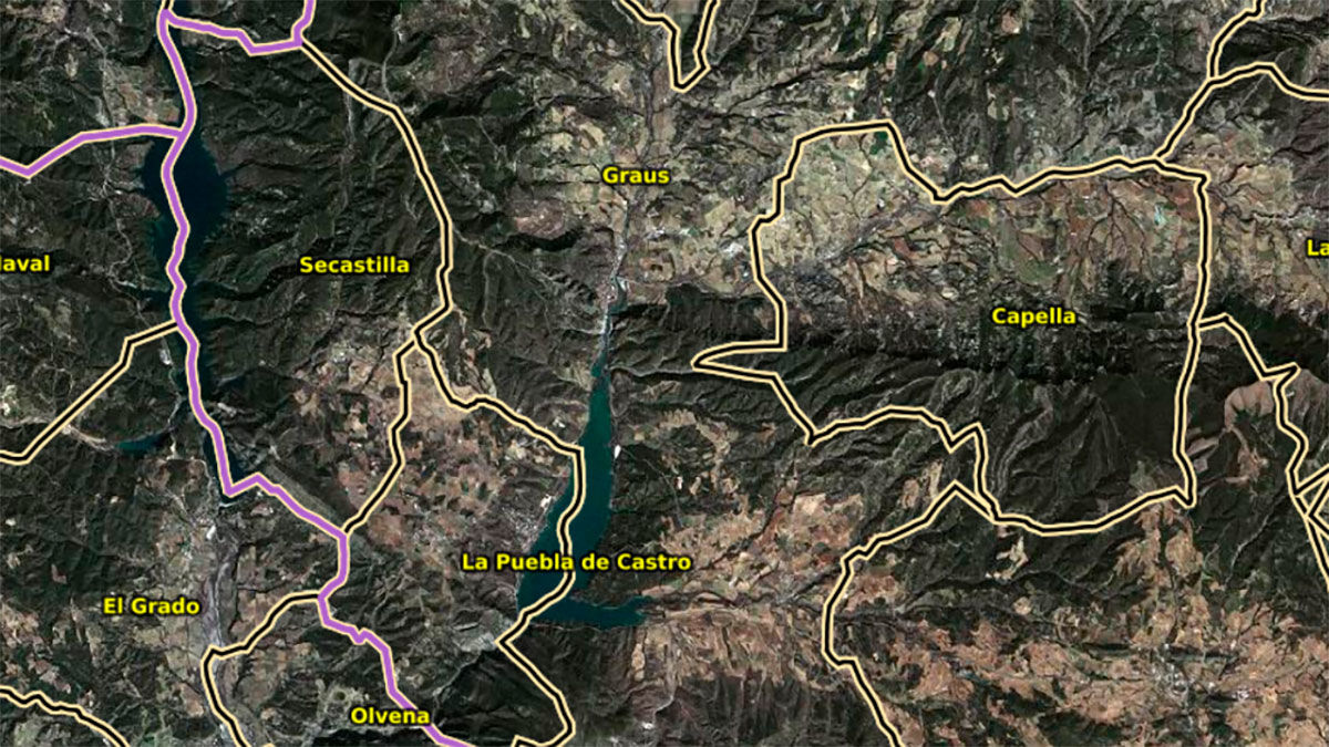 Vista aérea de parte de la zona afectada. Foto: Instituto Geográfico de Aragón