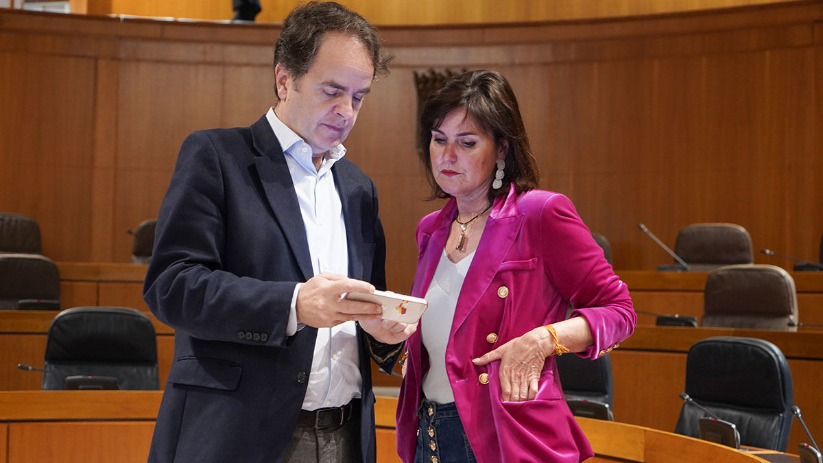 Elena Allué y el consejero de Hacienda, Roberto Bermúdez de Castro. Foto: Cortes de Aragón