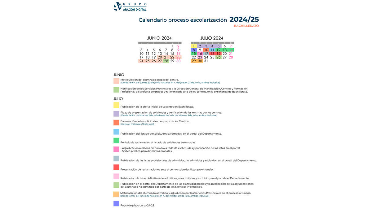 Fechas para bachillerato