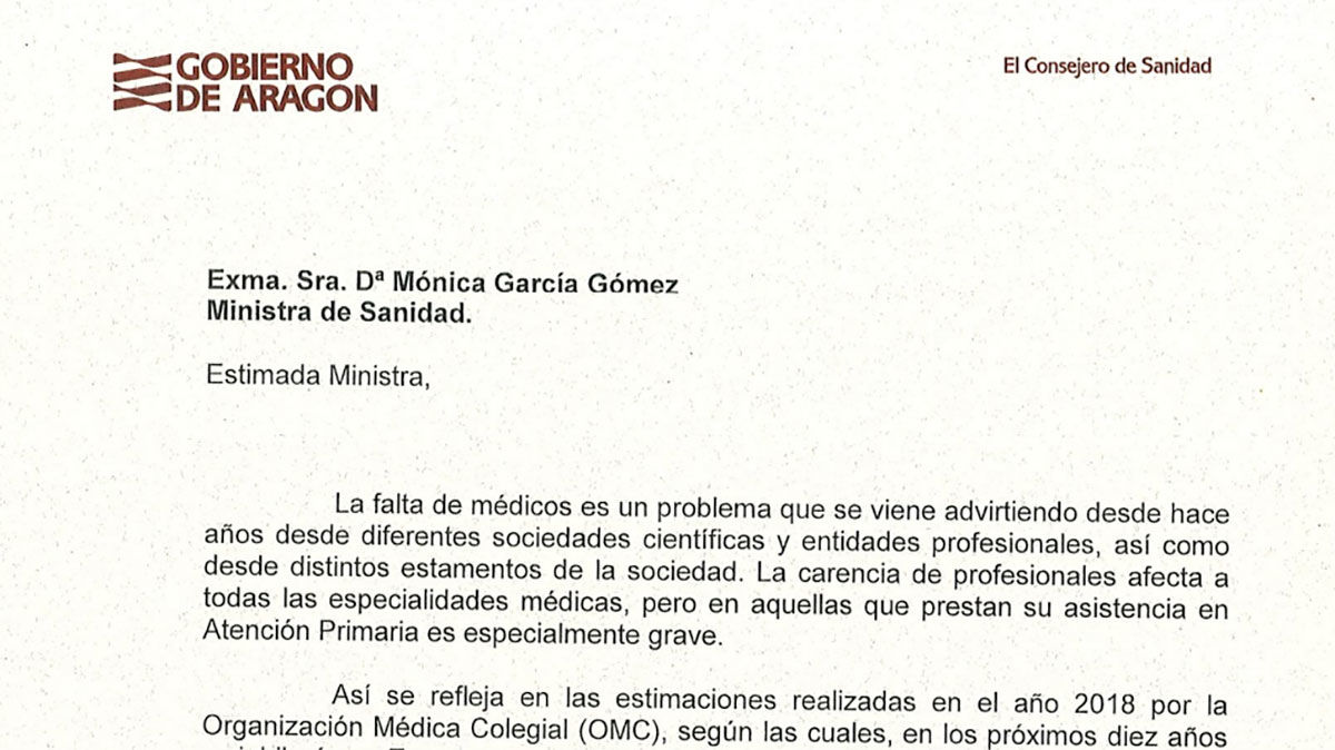 Consulta aquí la carta íntegra del consejero a la ministra de Sanidad