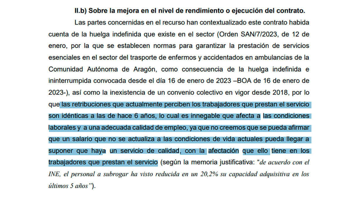 Extracto de la sentencia del Tribunal de Contratos