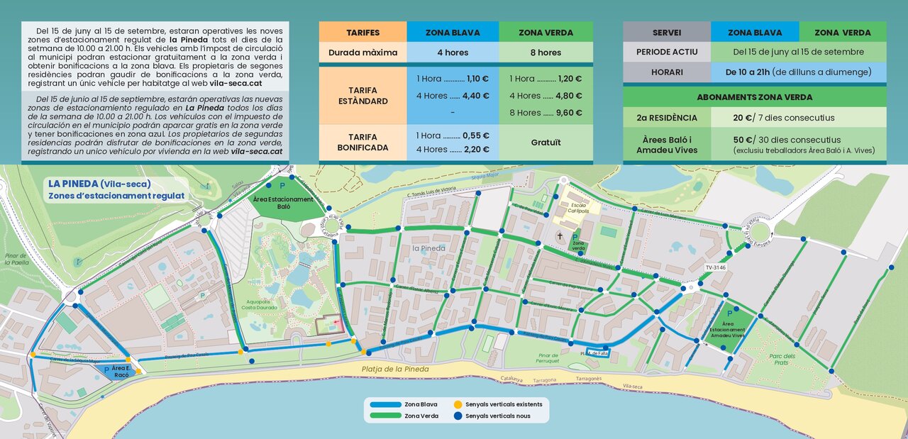 Mapa zona azul y verde y precios Foto Ayto La Pineda