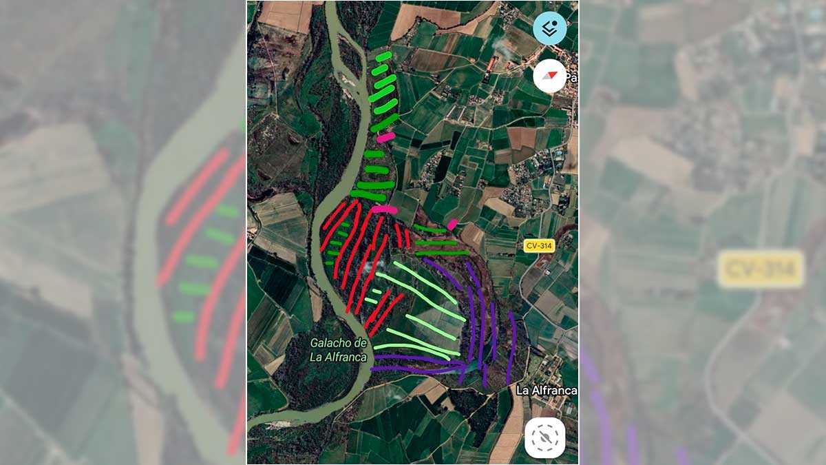 Zonas del entorno del río Ebro y Zaragoza cubiertas en la búsqueda de Pablo Cebolla.